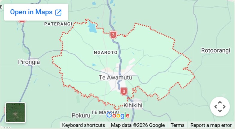 Map of JR Lawn Mowing's Te Awamutu service area